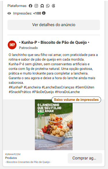 Anúncio atual da Kunha-P